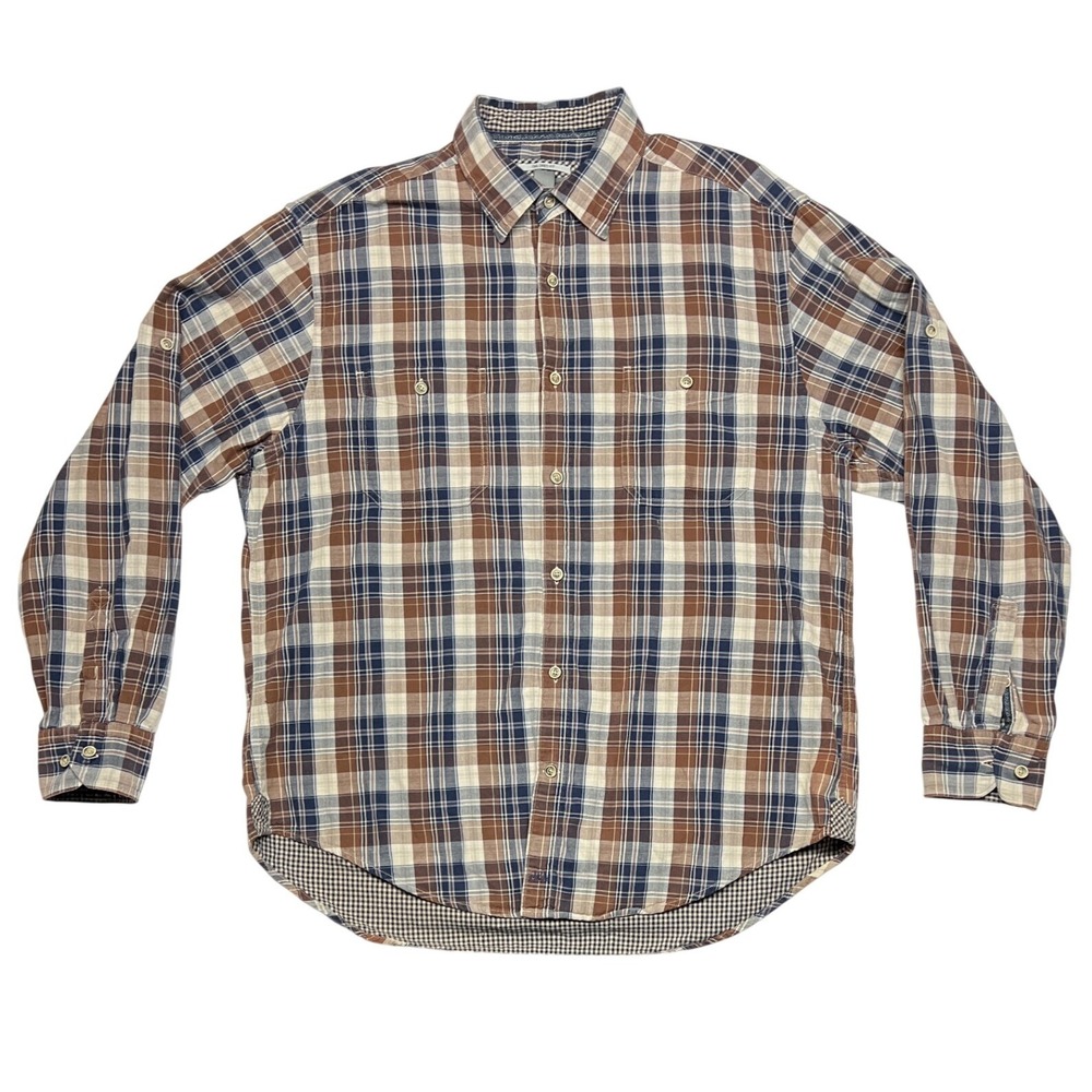 Johnston & Murphy Plaid Flannel Button‎ Down Shirt Mens XL Tailored Fit EUC